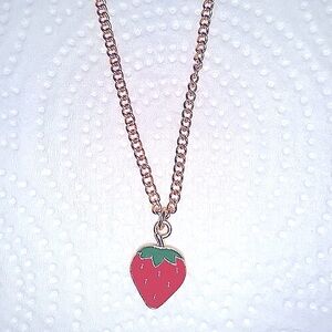 Strawberry Charm Necklace Gold stainless 18-22" Chain Feminine Dainty Cute NEW